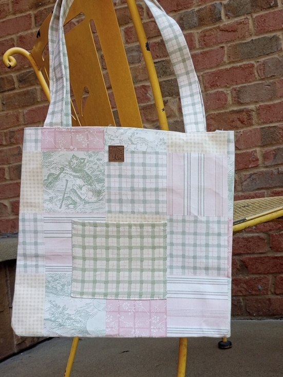 Other - Patchwork Plaid Tote Bag in Pastel Pink & Green & Yellow